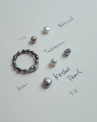 Tahitian Keshi Pearl Ring with 0.50ct Princess-Cut Lab-Grown Diamond in Solid 9k