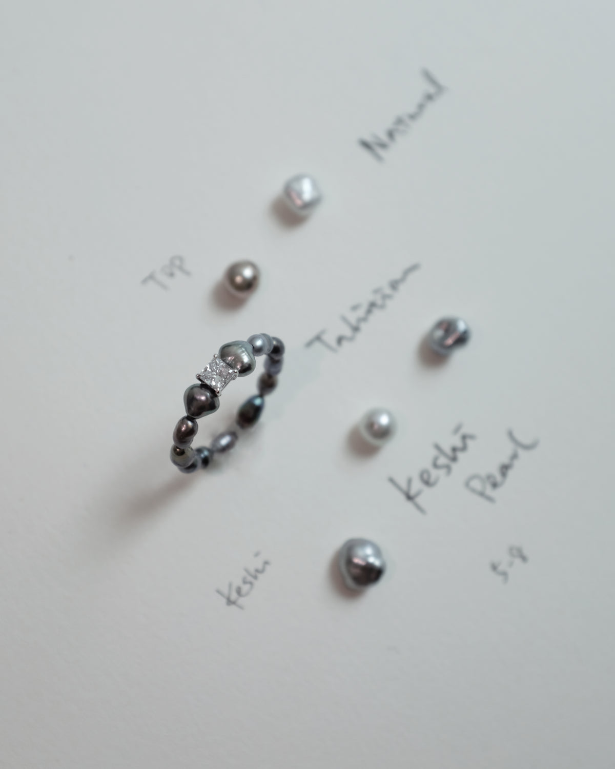 Tahitian Keshi Pearl Ring with 0.50ct Princess-Cut Lab-Grown Diamond in Solid 9k