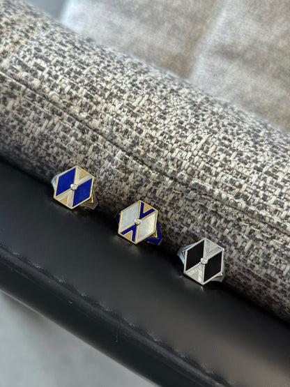L'Epoca Art Deco Geometric Ring - Natural Lapis Lazuli & Mother of Pearl in 9K Yellow Gold