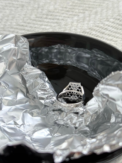L'Epoca Art Deco Geometric Ring - Natural Mother of Pearl & Black Onyx in 9K White Gold
