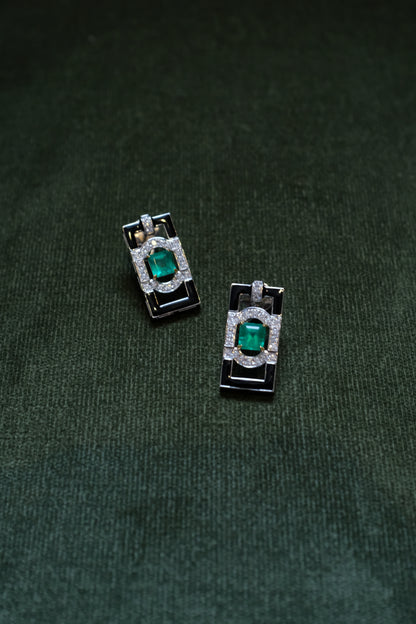 Colombian Emerald & Black Onyx Diamond Earrings