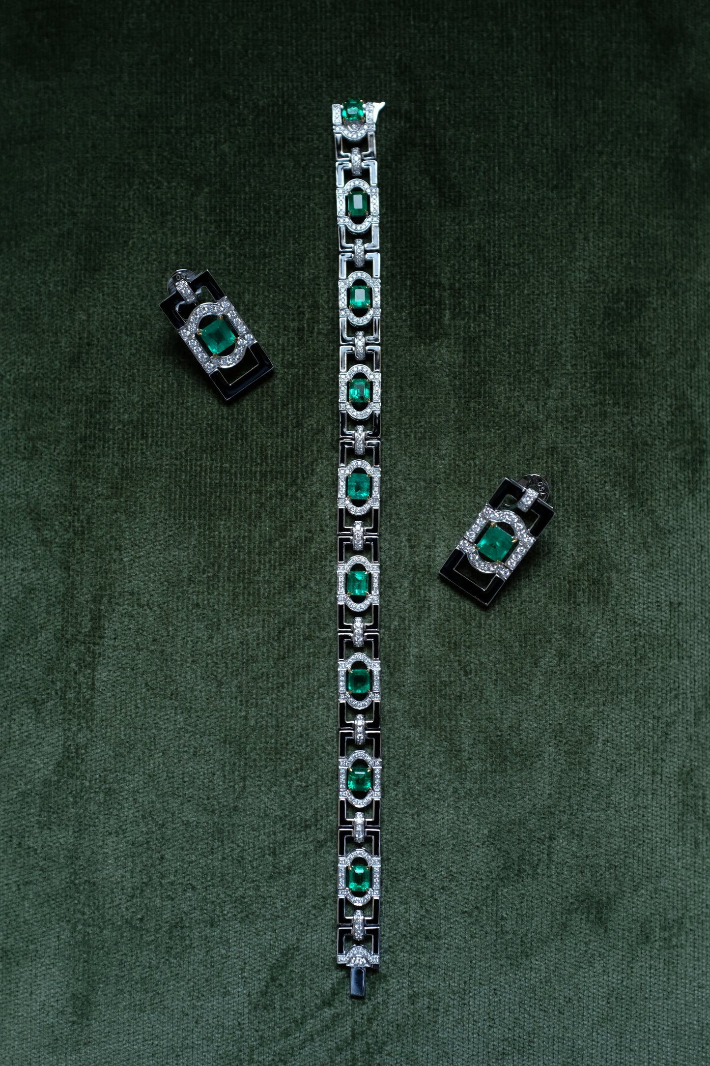 Colombian Emerald & Black Onyx Diamond Earrings